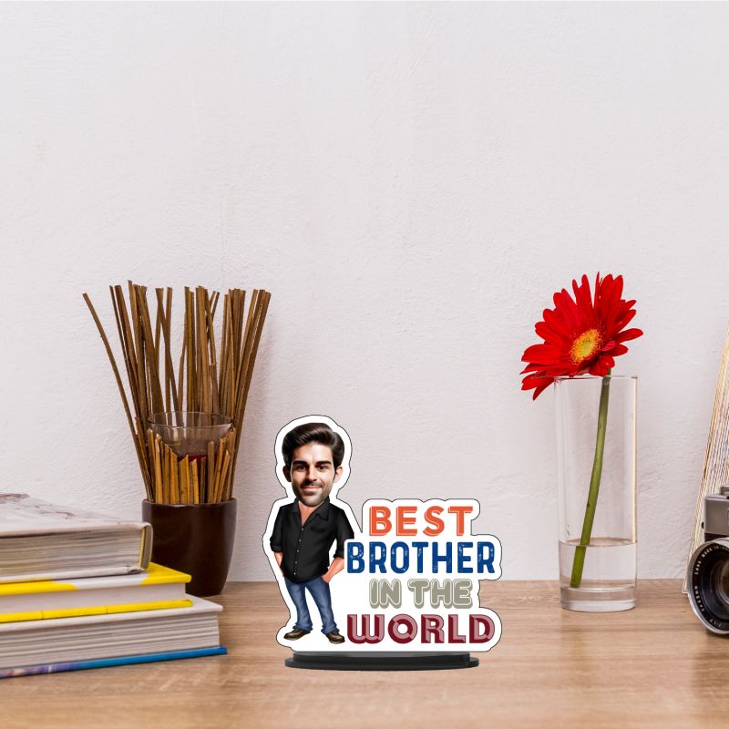 Personalized Caricature Photo Frame Best Gift For Birthday Gift for Brother, Sister Character Caricature Photo Frame Unique Design Gift for Raksha Bandhan (Best Brother In The World)